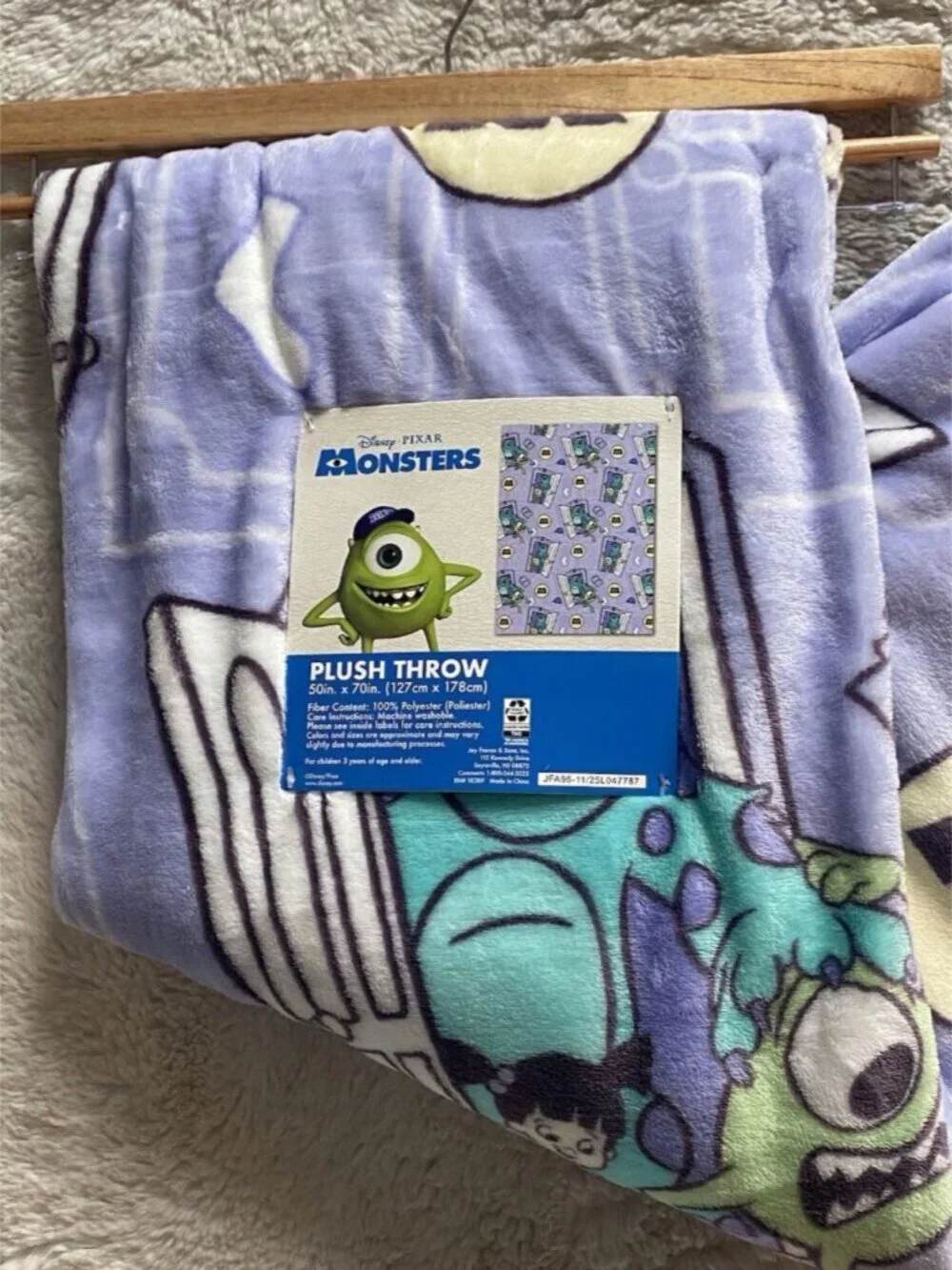 Disney‎ Pixar Monsters Inc Throw Blanket 50”X 70” Sully Mike Boo VIRAL NEW